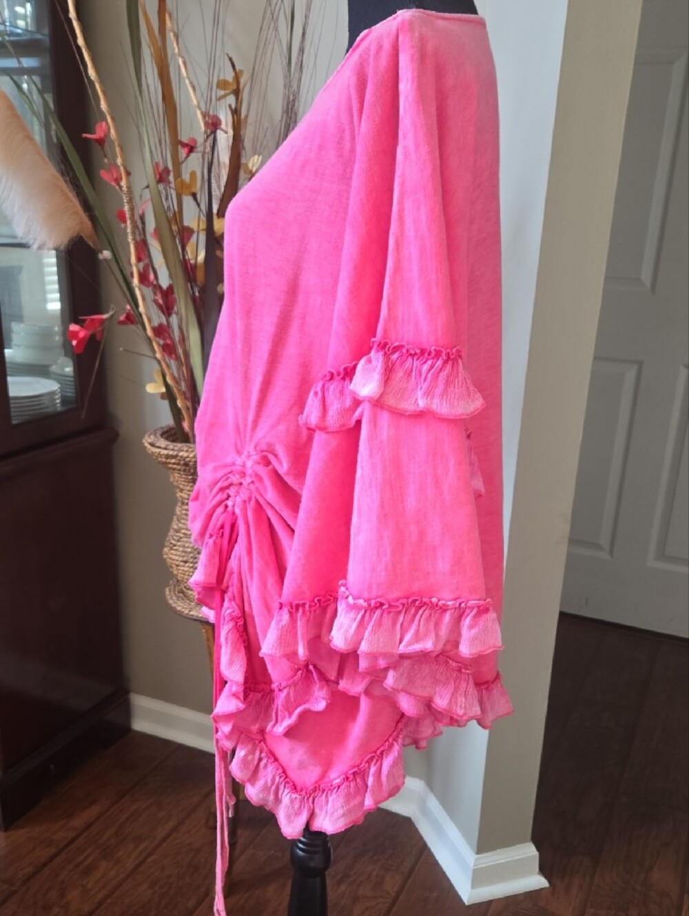 Oli & Hali Bright Pink Ruffle Drawstring Tunic - Picture 4 of 7